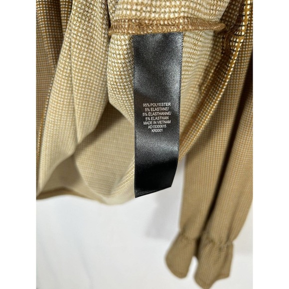 Adrianna Papell blouse Women's brown check 1/4 Button Top Ruffle Neck Sheer M - Picture 4 of 7